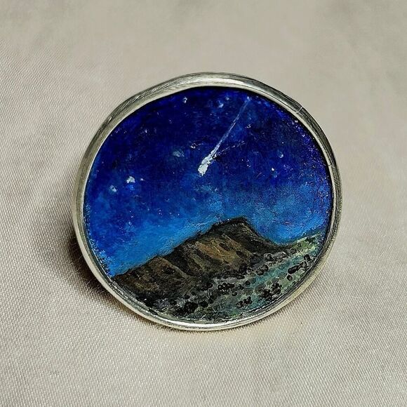 Handmade Victoria Carlson Sterling Silver Landscape Painting Statement Ring 8.5 - Picture 1 of 10